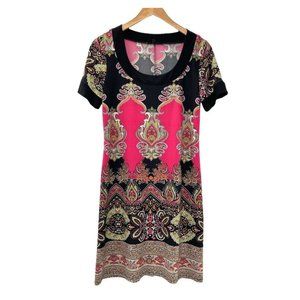 Tiana B Dress Sz Large Multicolored Flowy Paisley Boho Short Sleeve Dress